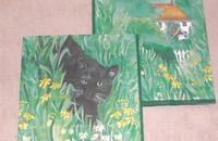Grüne Servietten mit schwarzer Katze